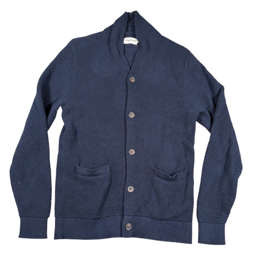 Taylor Stitch Crawford Sweater 40 M Deep Indigo Knit Shawl Collar Cardigan